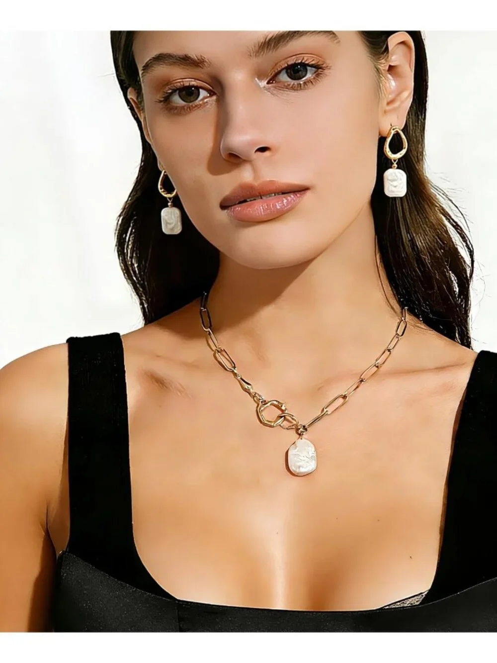 Elegant Baroque Pearl Drop Earrings - 14K Gold Plated, Lightweight, Perfect for